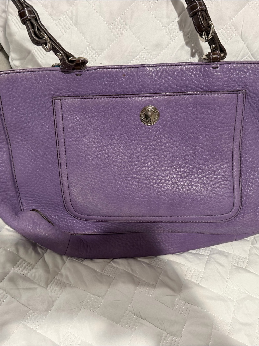 Coach Purple Leather Shoulder Tote with Front Pocket